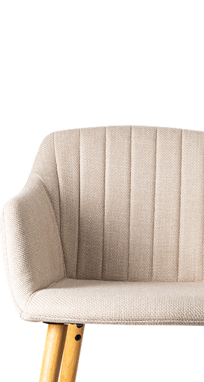 Cream upholstered armchair with wooden legs